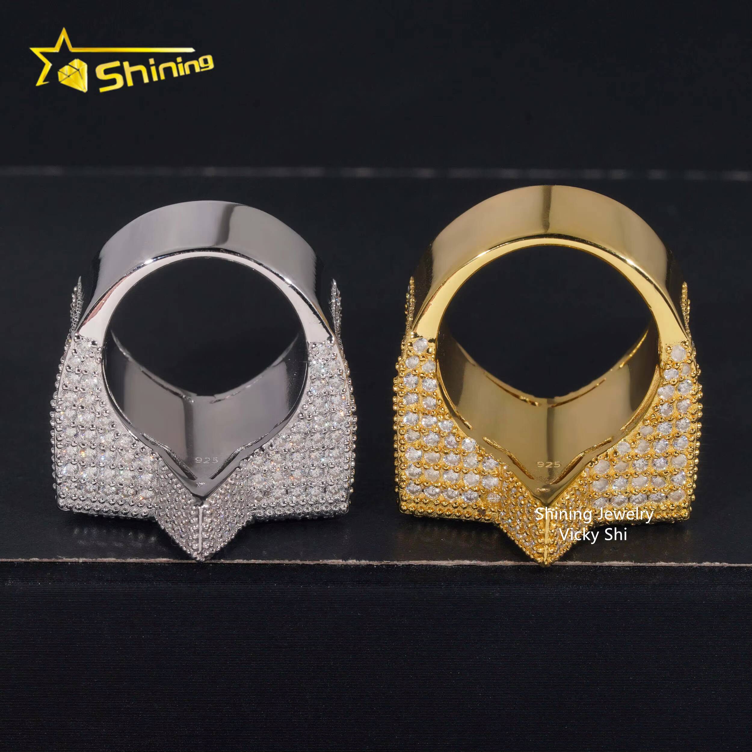 New Arrival Moissanite Hip Hop Men Ring Sterling Silver 925 Gold Plated Iced Out Baguette Moissanite Star Ring