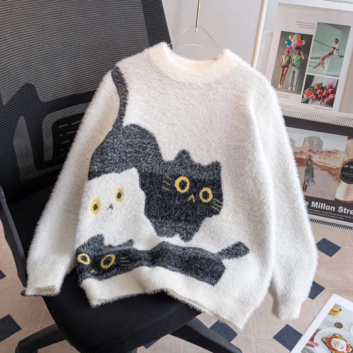 Boys cute cat pattern sweater knitted pullover suitable for daily leisure in spring autumn and winter 251027