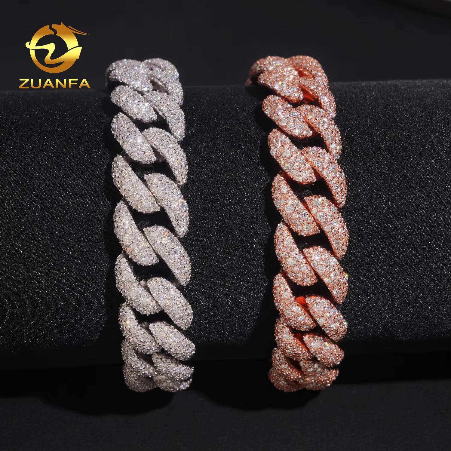 MOissanite Hip Hop Jewelry Iced Out Moissanite Cuban Bracelet 15mm Mosaic 925 Silver Moissanite Bracelet Men Pass Diamond Tester