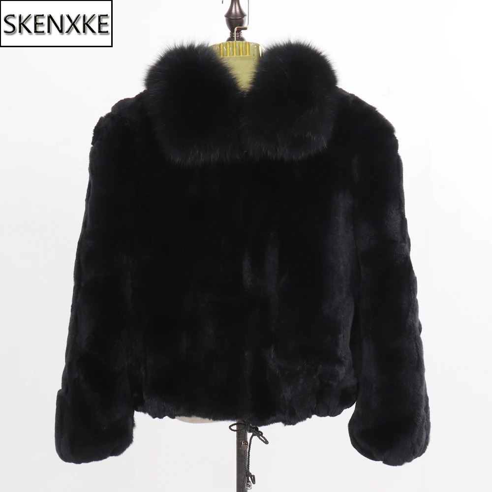 Women Winter Thick Warm Soft Quality Rex Rabbit Fur Coat Rex Rabbit Fur Jacket With Fox Fur Collar Overcoat 251027