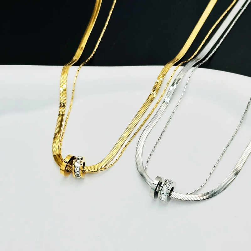 Pendant Necklaces Personalized Design Stainless Steel Double-layer Zircon Transfer Bead Necklace Do Not Fade Collar Chain For Women Jewelry