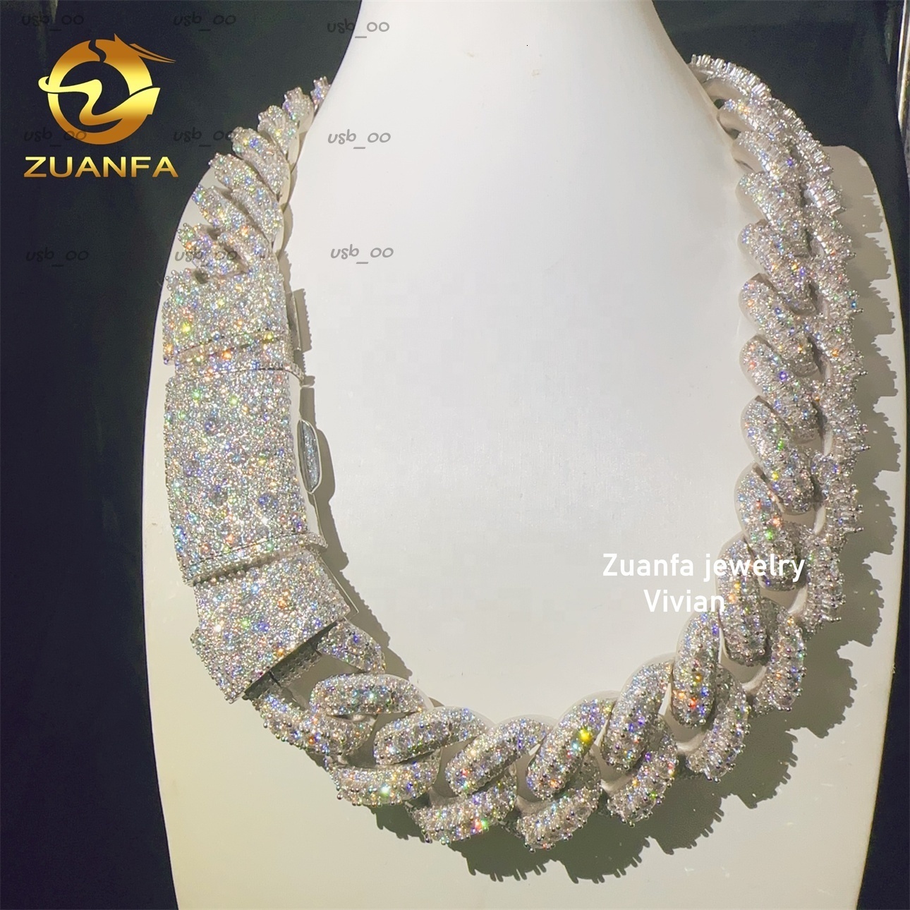 Sterling Silver 925 VVS Moissanite Diamond Cuban Link Moissanite 28mm Iced Out Hip Hop Cuban Link Chain Necklace