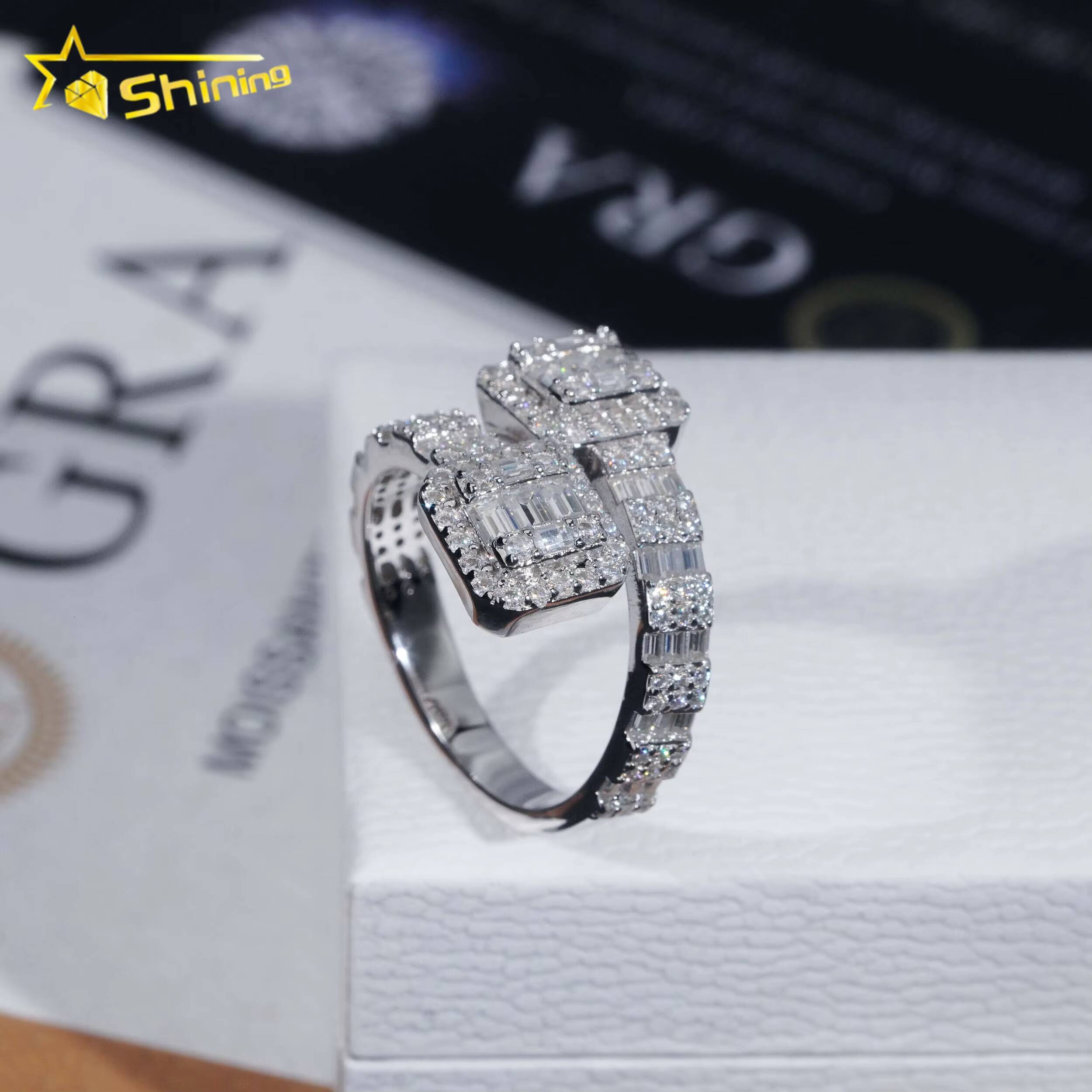 Stocks Wholesale Gold Plated Men Style Classic 925 Silver Ring Hip Hop Jewelry Style Baguette VVS Diamond Moissanite Mens Ring