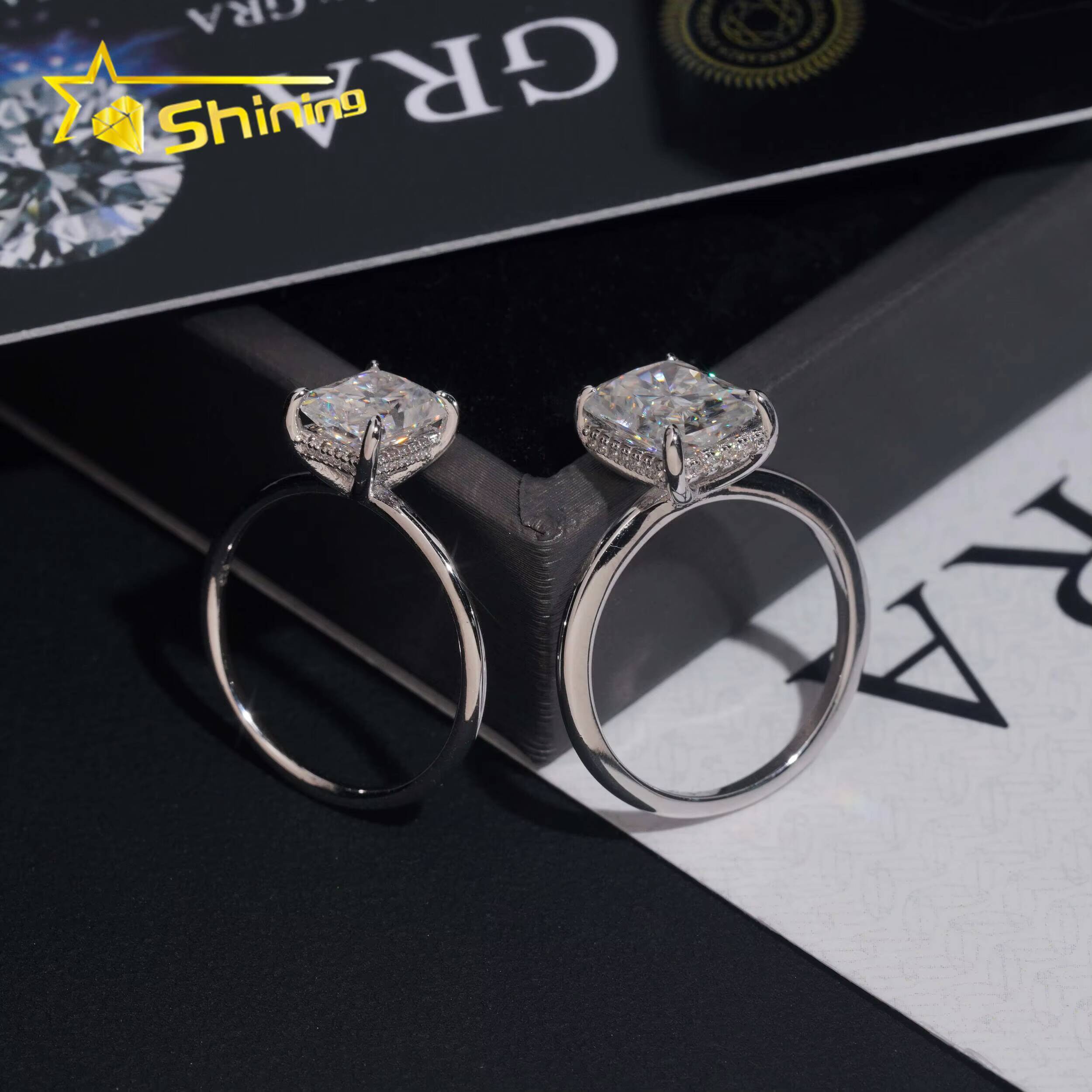 New Customized Moissanite Engagement Ring for Women 925 Sterling Silver 3CT Radiant Cut Moissanite Diamond Ring