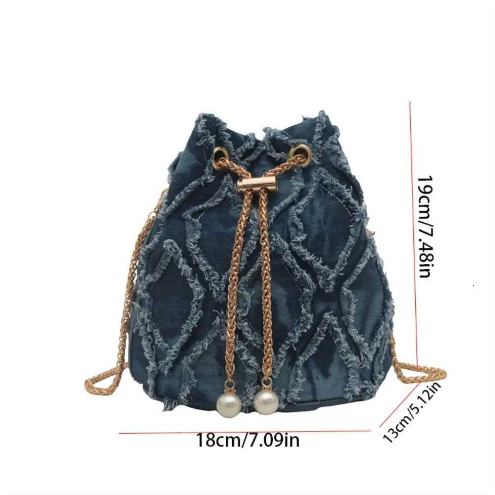 Portable Pearl Denim Bucket Bag Chain Small Purse Tassel Denim Crossbody Bag Korean Style Handbag Cloth Shoulder Bag PartyW251028