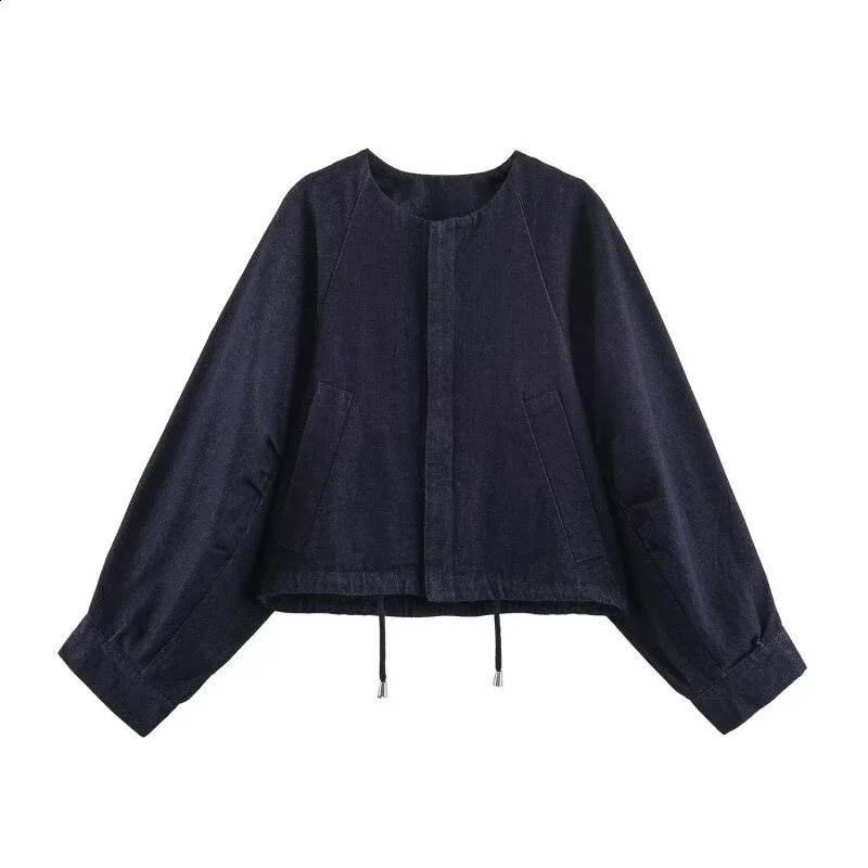 Women ONeck Jacket Denim Tops Loose Autumn Coat Female Outwear Casual Fashion Streetwear Plain Color 251015