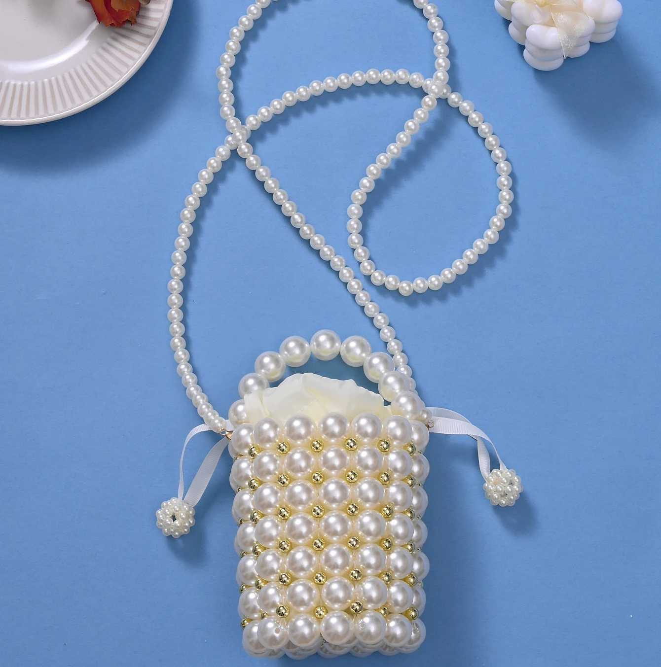 fAshion party women and mini handmade shoulder crossbody bag beaded handbag cluTCh purse pearl bucket bag H251027