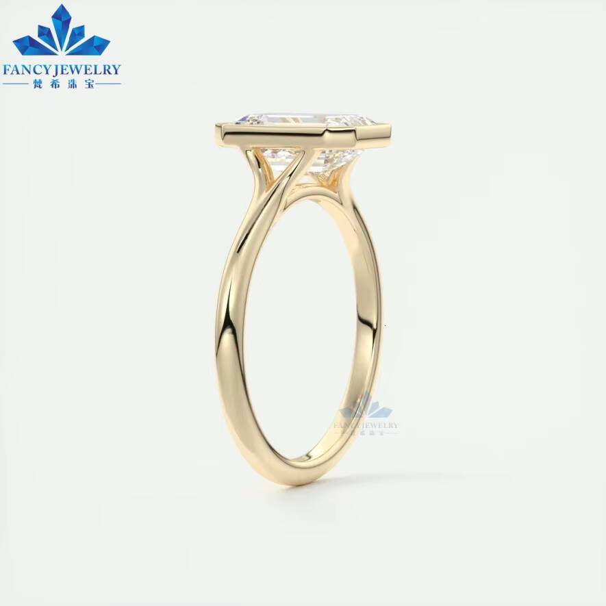 IGI GIA Bezel Set 1CT 2CT 3CT 4CT 5CT Emerald Cut LAB Grown Diamond Wedding Ring 14K Yellow Gold Fine Jewelry Rings for Her