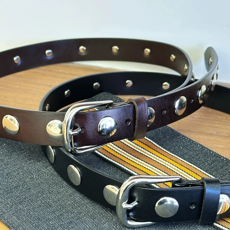 Womens Y2K Punk Style Belt 23cm Wide Black Rivet Waist Belt American Retro Fashion for Jeans and Cargo Pants 251027