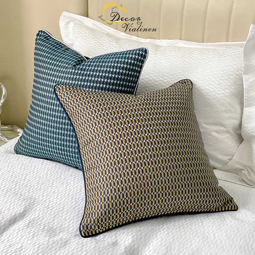 Pillow Case Modern medieval style geometric pattern case light luxury home living room sofa headboard cushion blue gray C251028