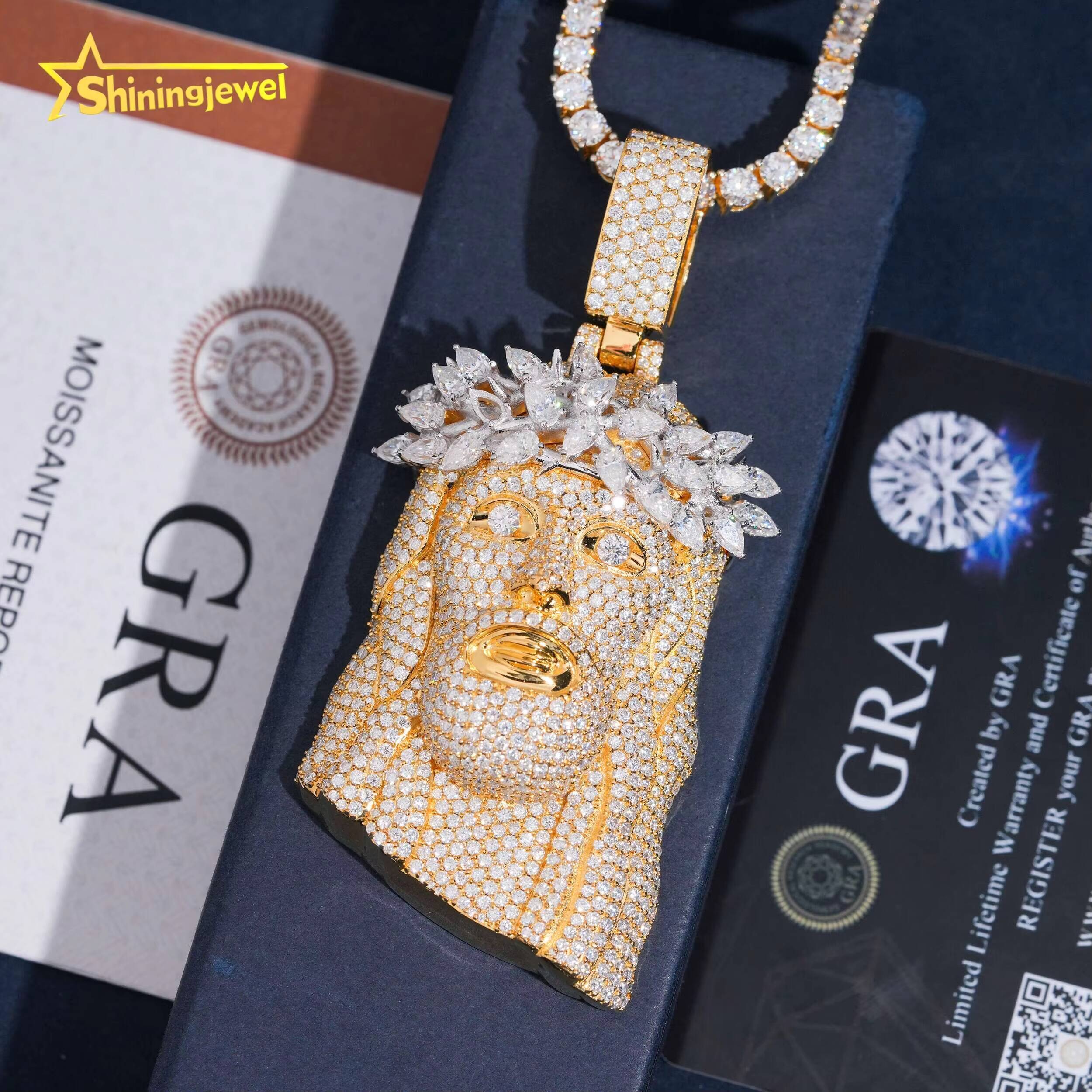 Rapper Jesus Piece Real Gold Plated 3d Face Portrait Hip Pop Pendant Real Gold Plated 925 Moissanite Jesus Pendant