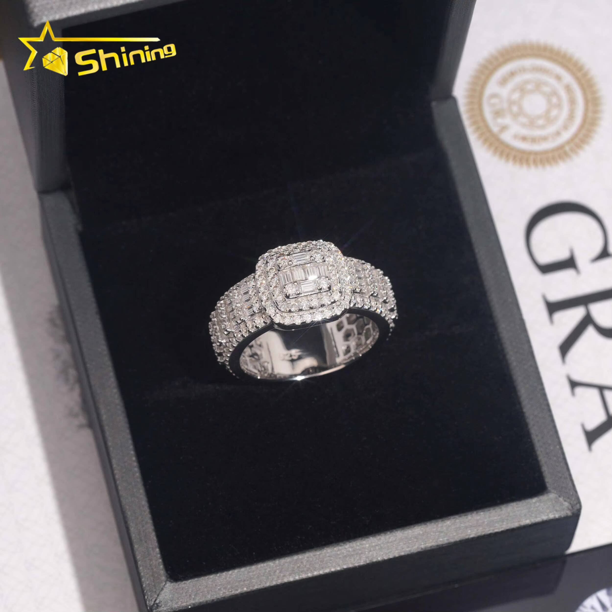 Popular Bulk Stock Wholesale Price Iced Out Fine Man Jewelry Engagement Rings 925 Silver Jewelry FL Moissanite Diamond Band Ring