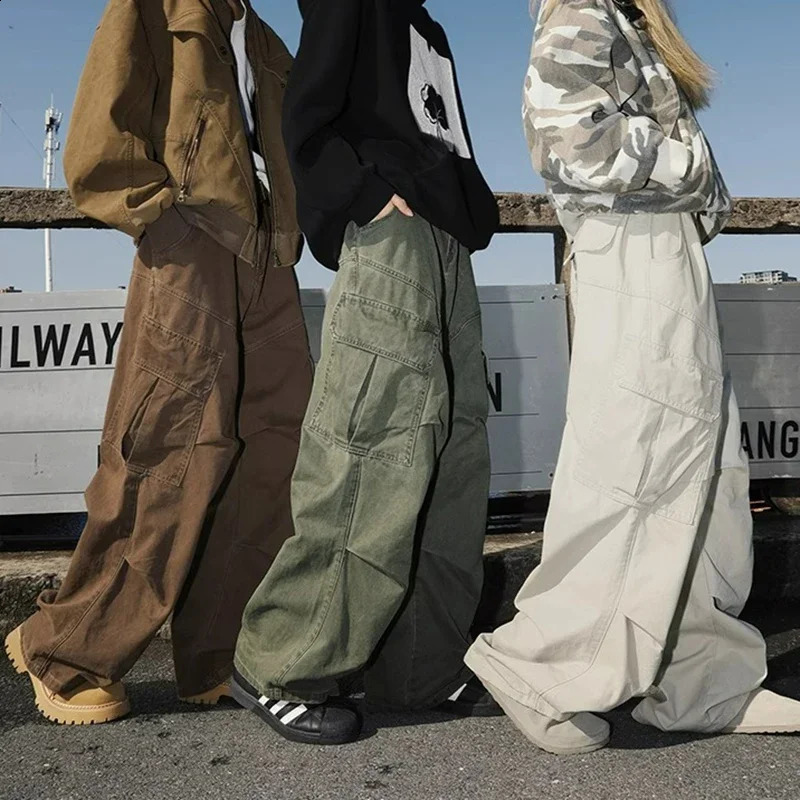 Spring Autumn Big Pocket Mens Cargo Pants Loose Straight Wide Leg Trousers Baggy Outdoor Workwear Man Hip Hop Sweatpants 251027