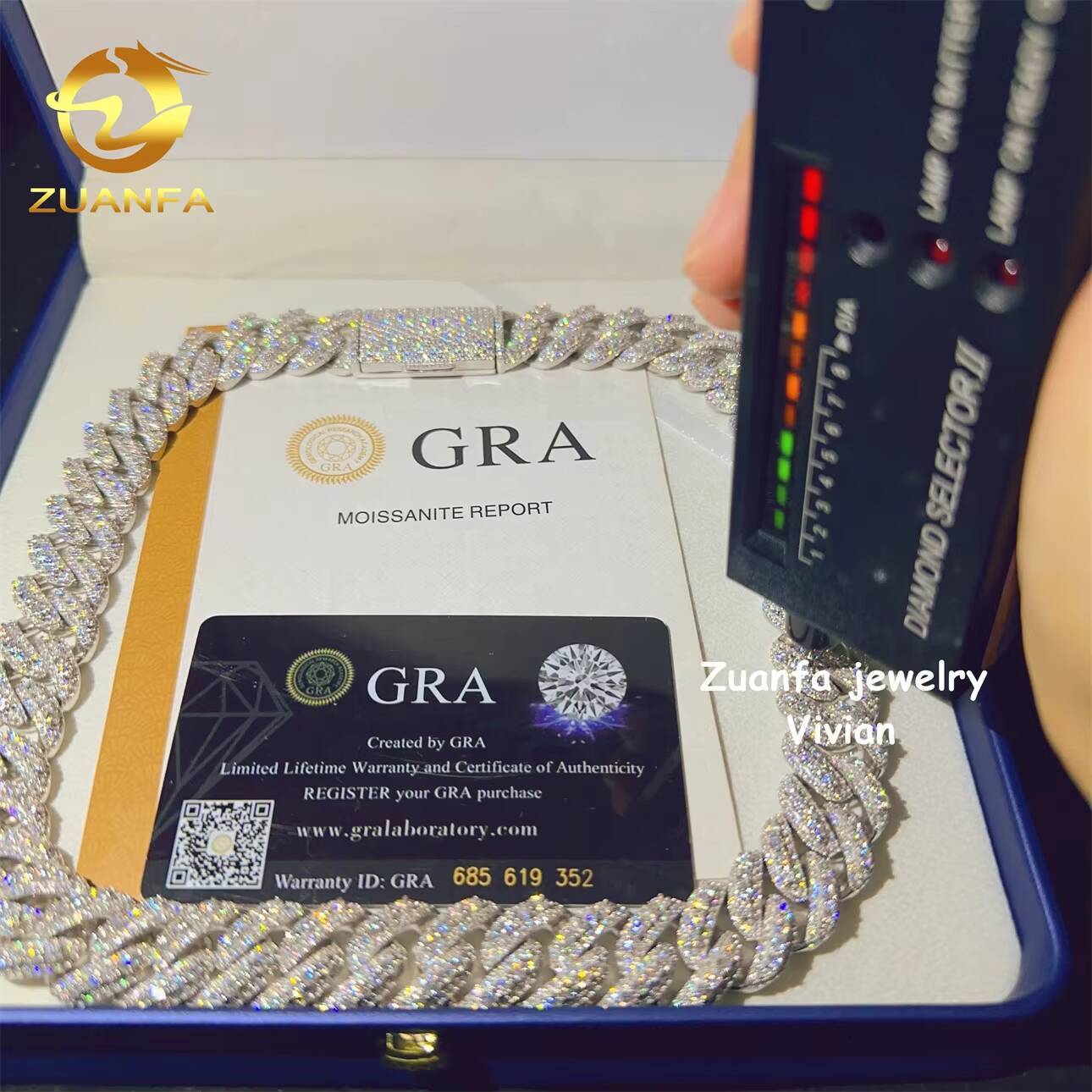 VVS Moissanite Diamond Buss Down Sterling Silver 925 Moissanite Hip Hop Jewelry 18MM Cuban Link Moissanite Necklace