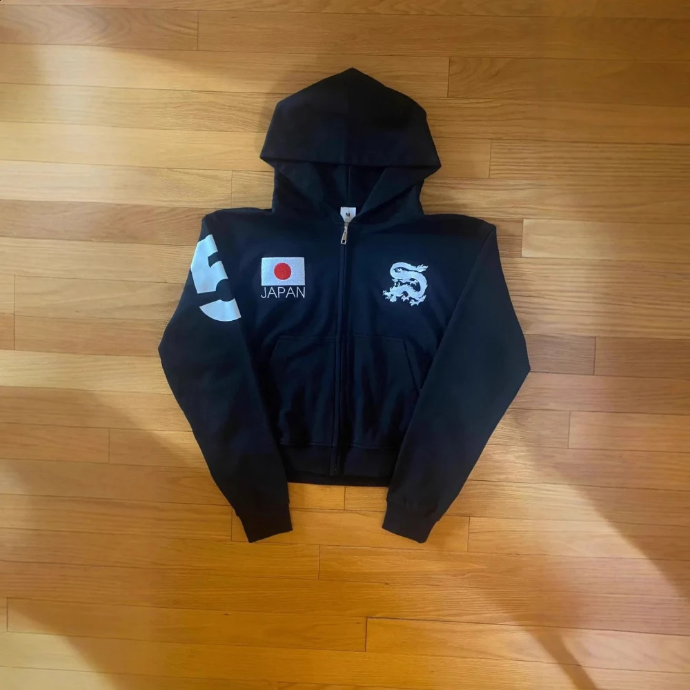 AutumnWinter Y2K Dark Punk Embroidered Hooded Sweatshirt American Retro Jacket Black Zipper Open Fleece Sweater 251027