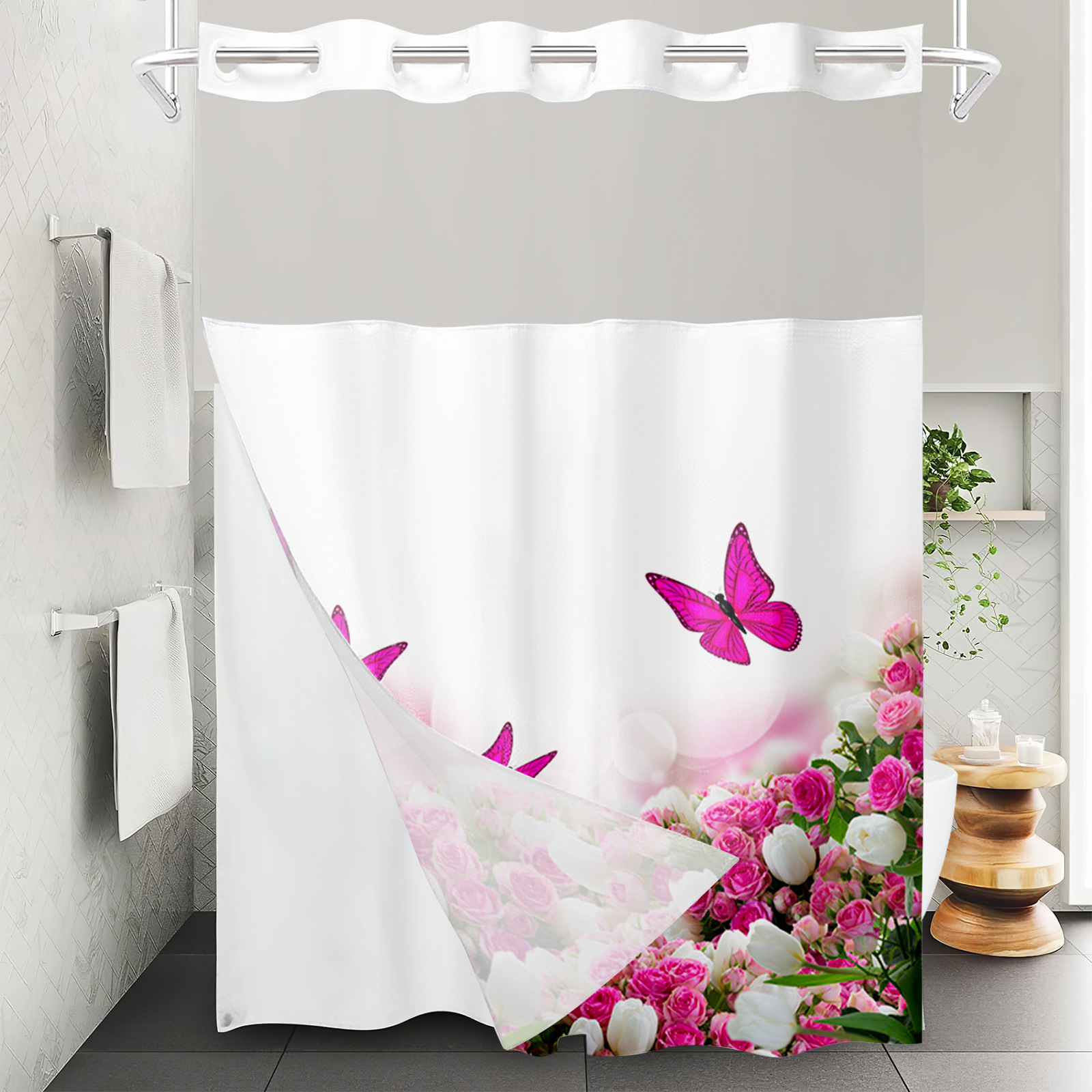 YL-37571 Hot selling digital printed shower curtain animal waterproof, mildew-proof and moisture-proof bathroom dry and wet separation curtain