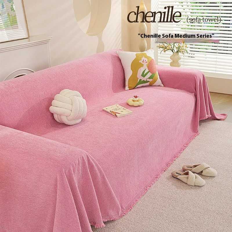 CatProof Chenille Sofa Cover Full Wrap Reversible Pink Solid Color for LShaped 234 Seater Couch Living Room Protector C251028