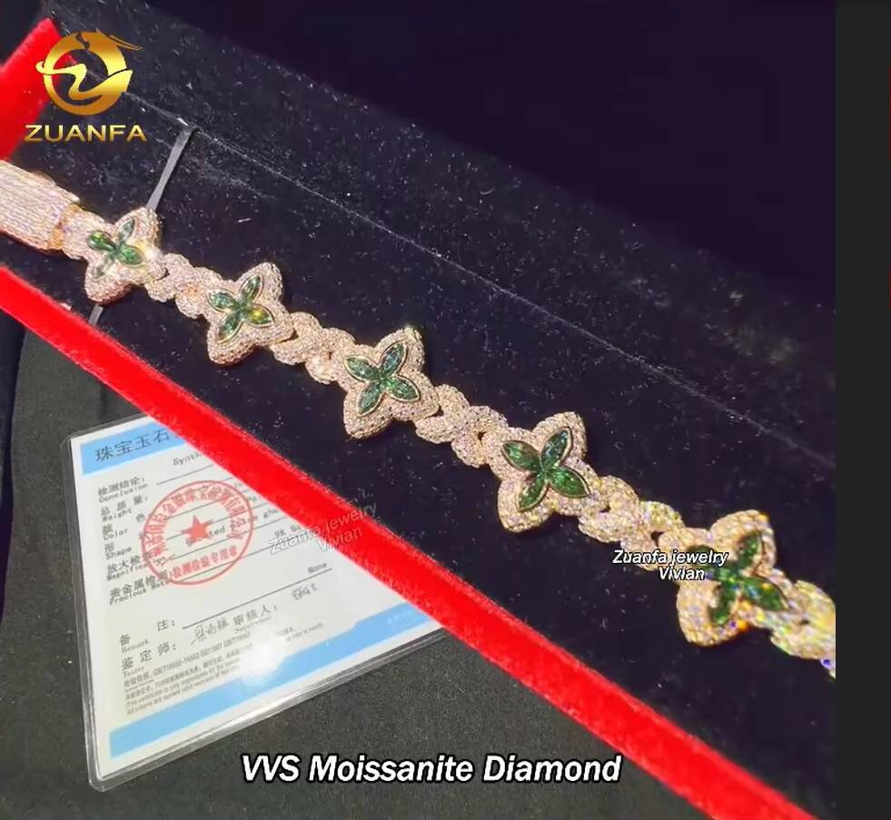 Factory Price Moissanite Hip Hop Jewelry Luxury 9K Real Gold Iced Out VVS Moissanite Diamond Cuban Link Bracelet