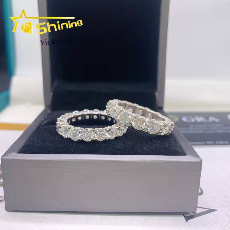 Shining Jewelry High Quality Iced Out Eternity Ring S925 Silver VVS Moissanite Wedding Band Ring for Women