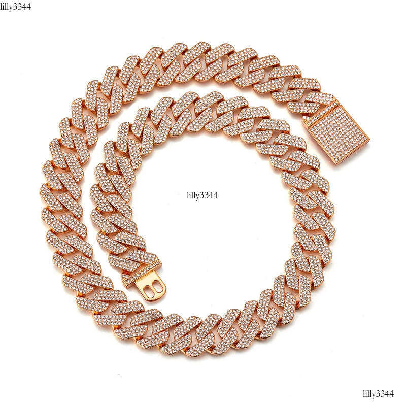 20MM Hip-Hop Full Thick Necklace Zinc Alloy Rhombus Exaggerated Three-Row Dia Cuban Chain for Men