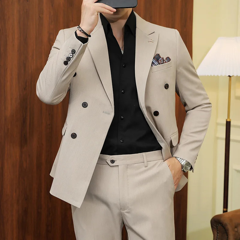 7XLS Blazer Suit Pants Fashion Double Breasted Slim Fit Mens Italian Style Luxury Wedding Social Dress 2 Piece Set 251027