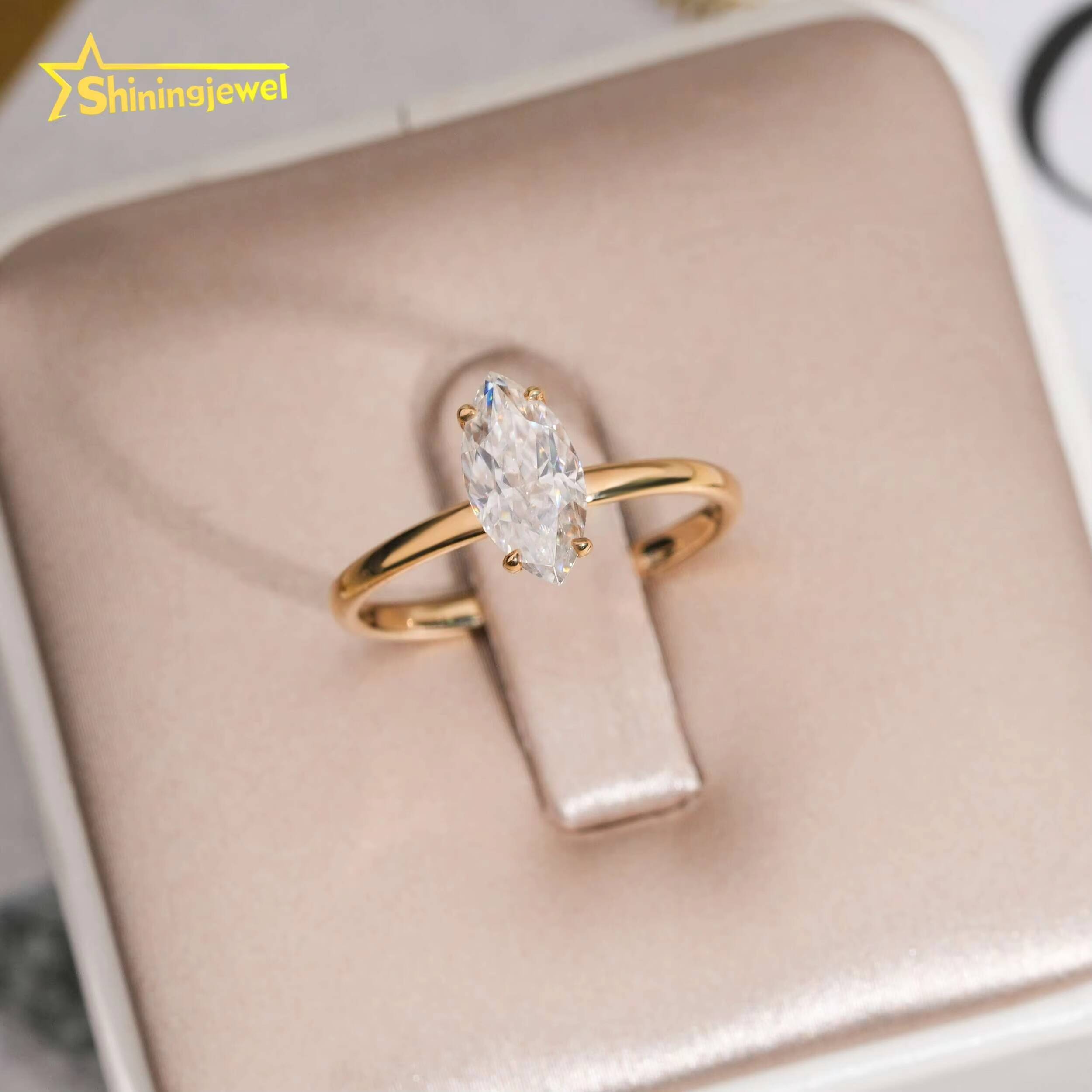 Elegant 14K Solid Gold Ring Marquise Cut Moissanite Diamond Engagement Wedding Rings for Women Solitair Ring
