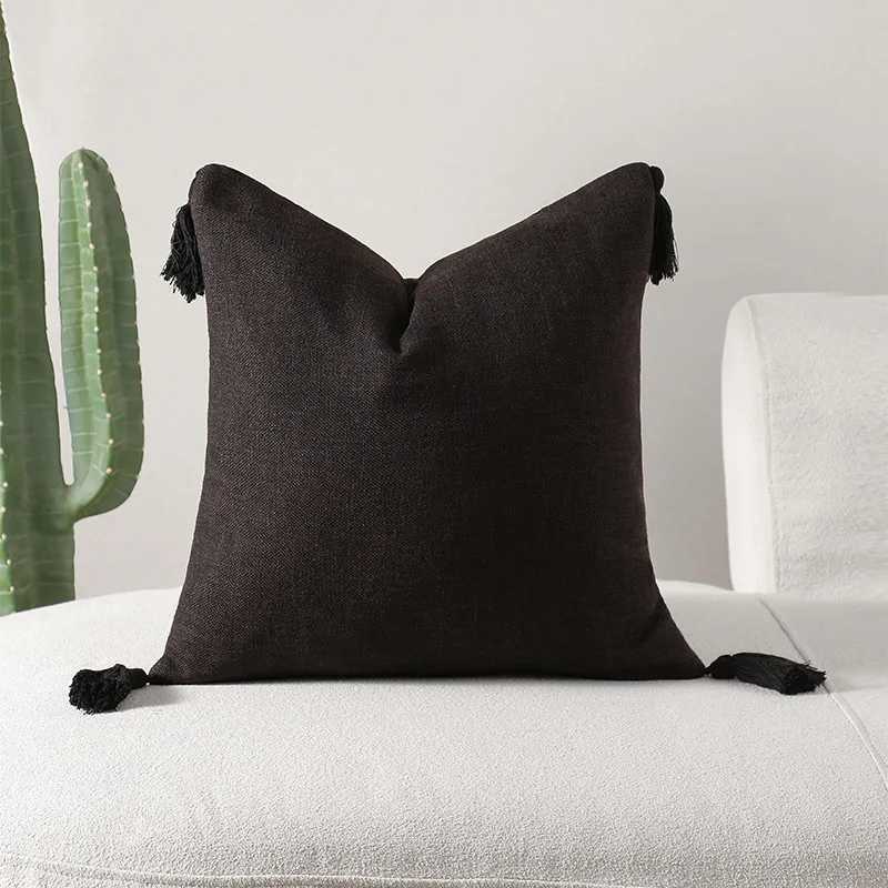 Pillow Case New French Retro Light Luxury Cushion Cover Black and White Plant Printed Covers Decorative WithTassel Home case C251028