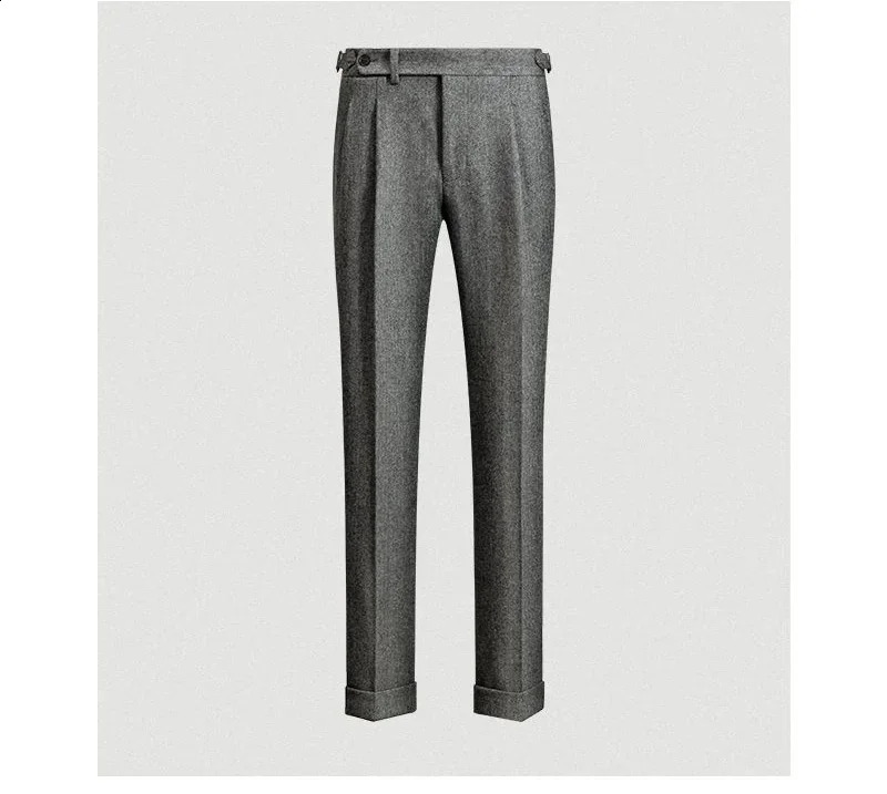 Mens Autumn Winter Fashion High Waist Wool Trousers Male Tweed Casual Pockets Pants Men Long Straight Suit F394 251027