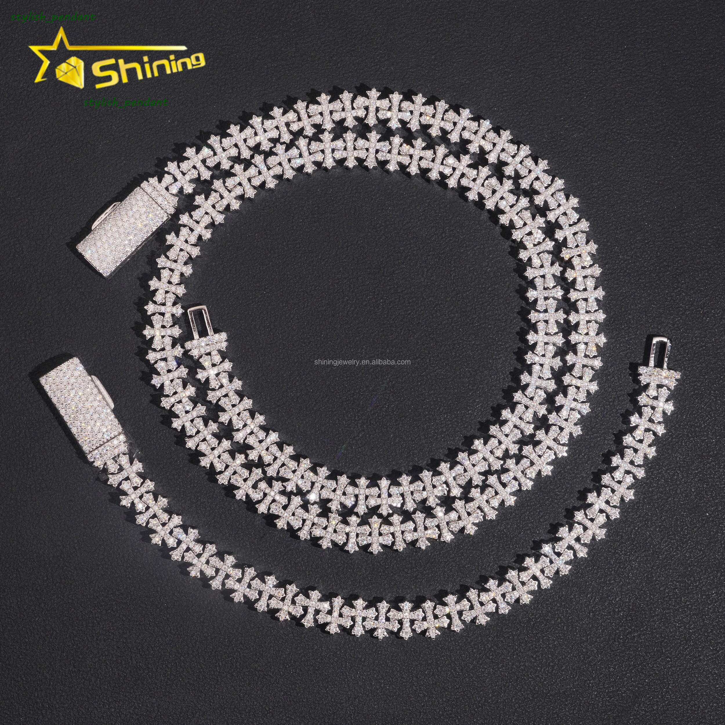 Unique Design Fashion Man Jewelry GRA Certificate S925 Iced Out VVS Moissanite Cross Shape Miami Cuban Link Chain Bracelet