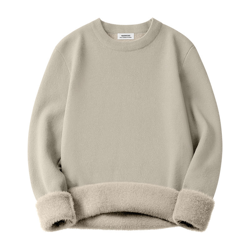 Winter One-piece Modal Men's Designer Sweater Crew Neck Sweater New Fleece-lined Thickened Knitted Wool Warm Base Shirt