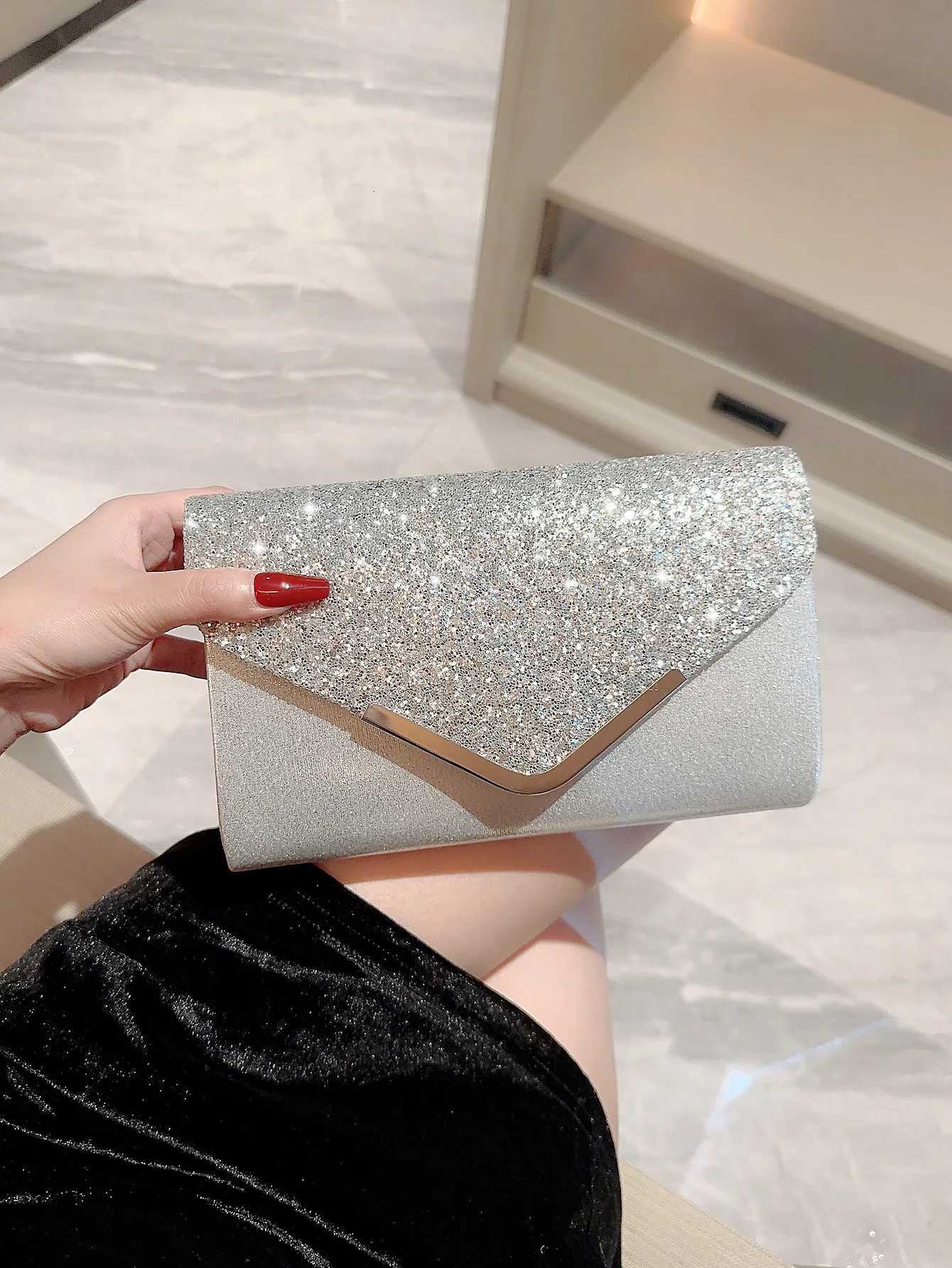 Women fashion Silver Shiny Flap Evening Bag Banquet Bag Evening Bag Party Bag Prom Bag Chain Bag Wedding Bag H251027