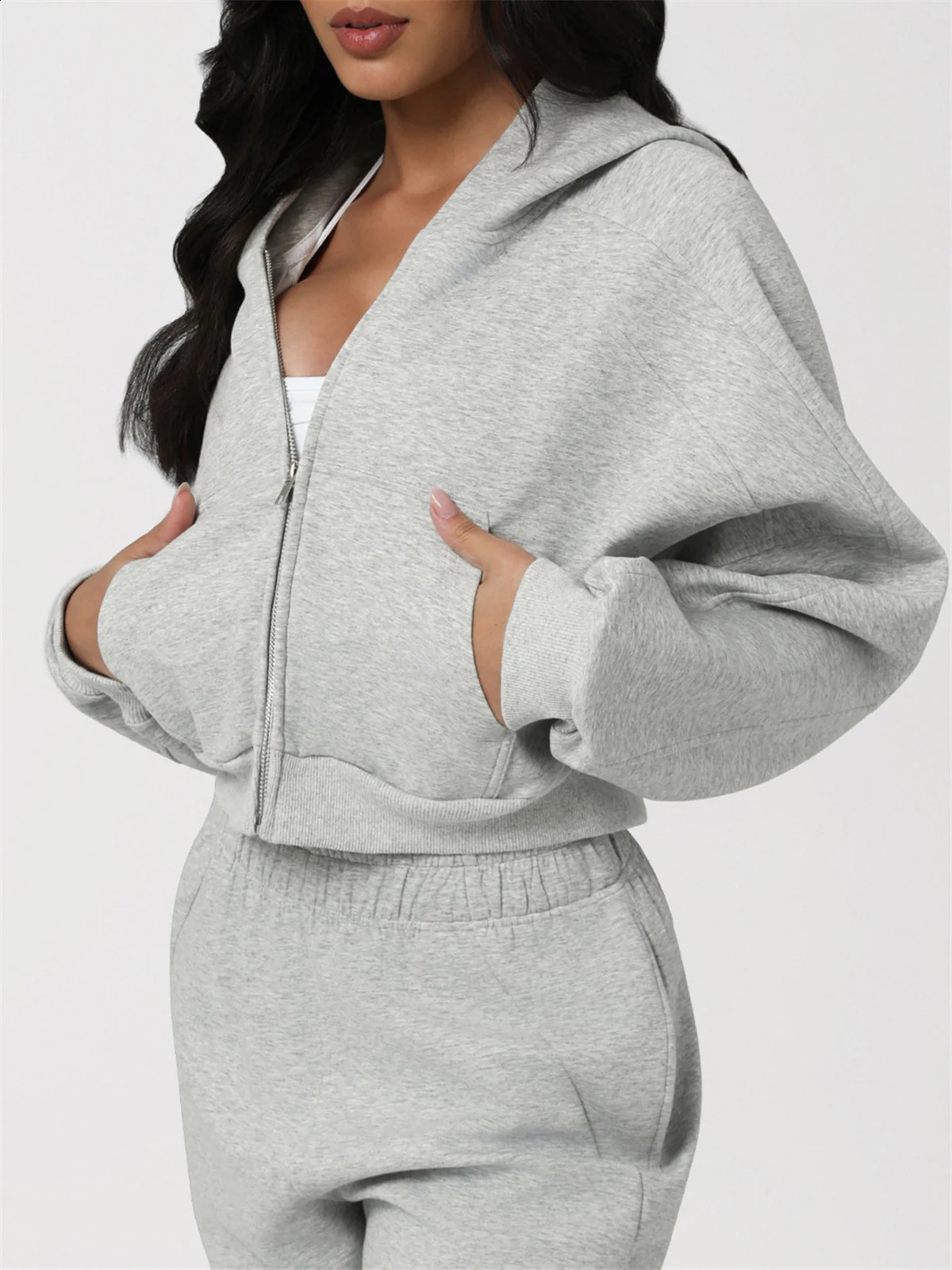 Autumn Winter Loose Fitness Sets Womens Tracksuit Long Sleeve Zipper Hoodies Jacket High Waist Pocket Sweatpants Sports Suits 251027