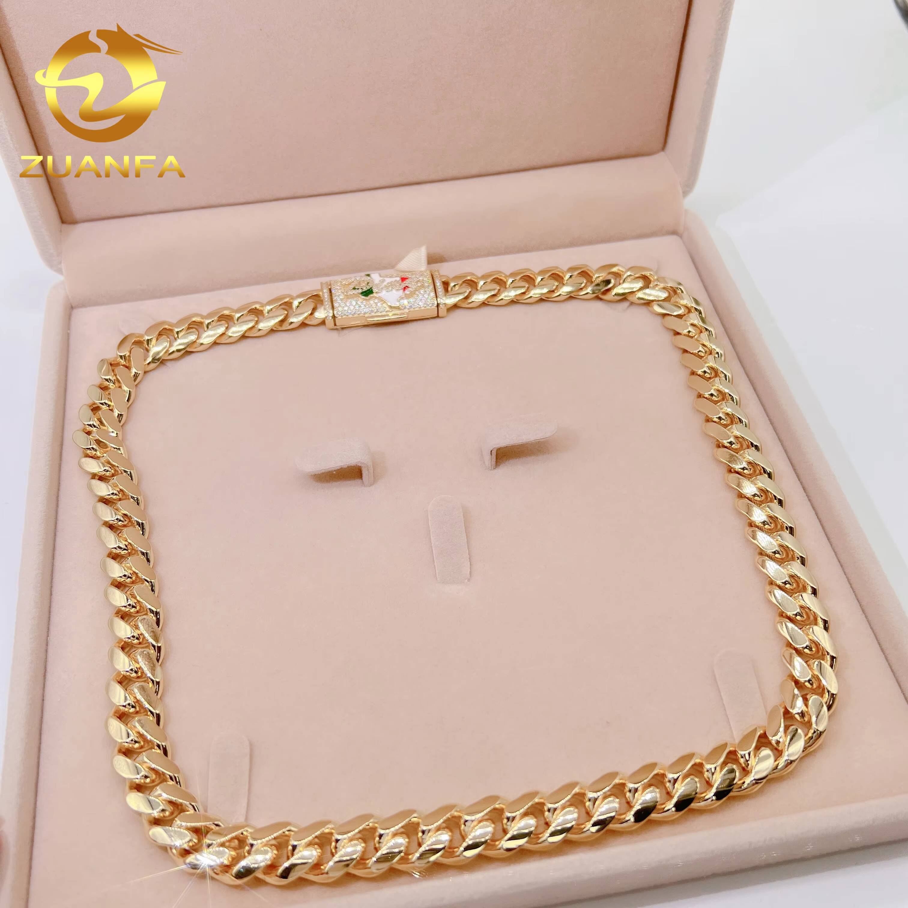 18k Gold Plated Vvs Moissanite Clasp Luxury 925 Sterling Silver Hip Hop Diamond Cuban Link Plain Chain