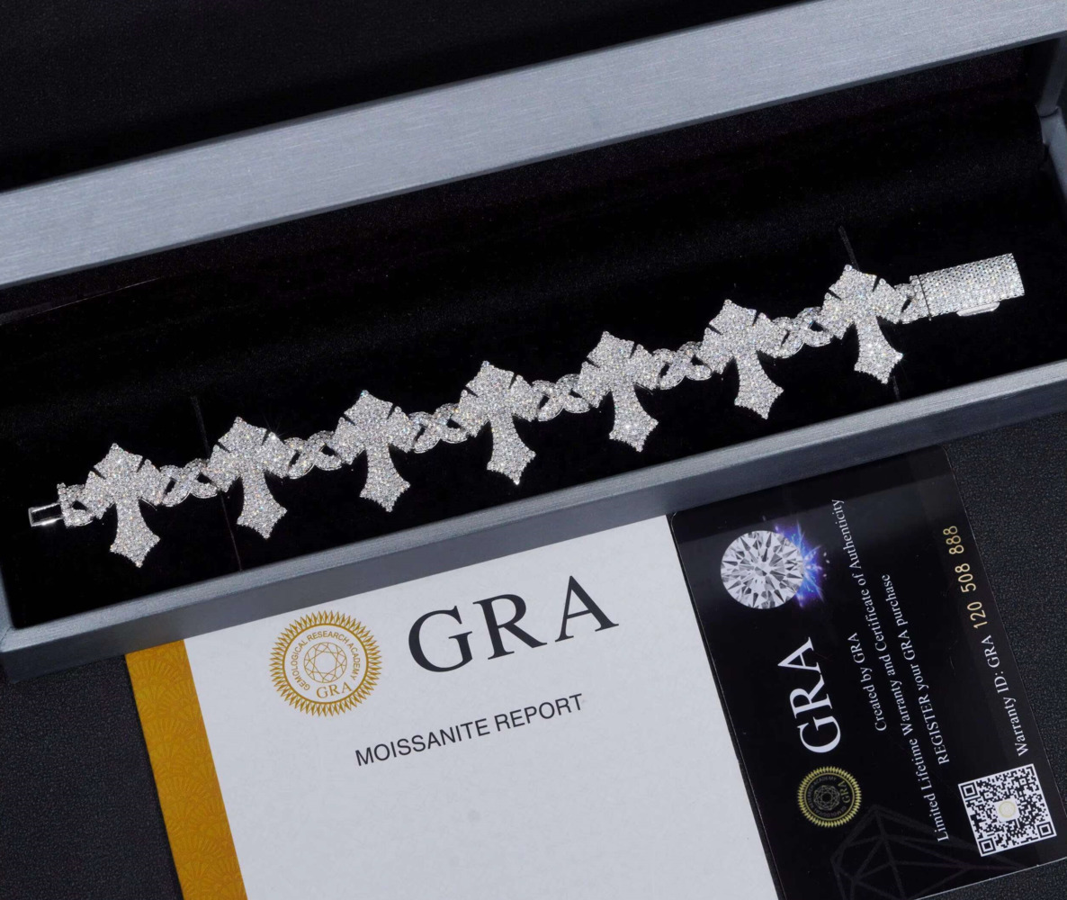 Highend Hip Hop Style Cross Infinity 925 Sterling Silver VVS Moissanite Cuban Link Bracelet