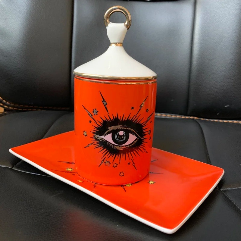 Creative Ceramic Handmade Big Eye Plate and Candle Holder Jar Makeup Jewelry Storage Tray Fruit Candy Dish Trays Decorative Art
