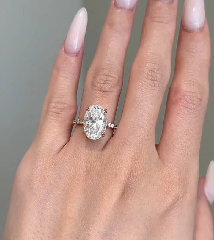 VS1 DEF Color IGI Certificated Lab Grown Diamond Big Size 6CT Oval Cut Ring Engagement Ring 10K 14K Gold Gift for Women