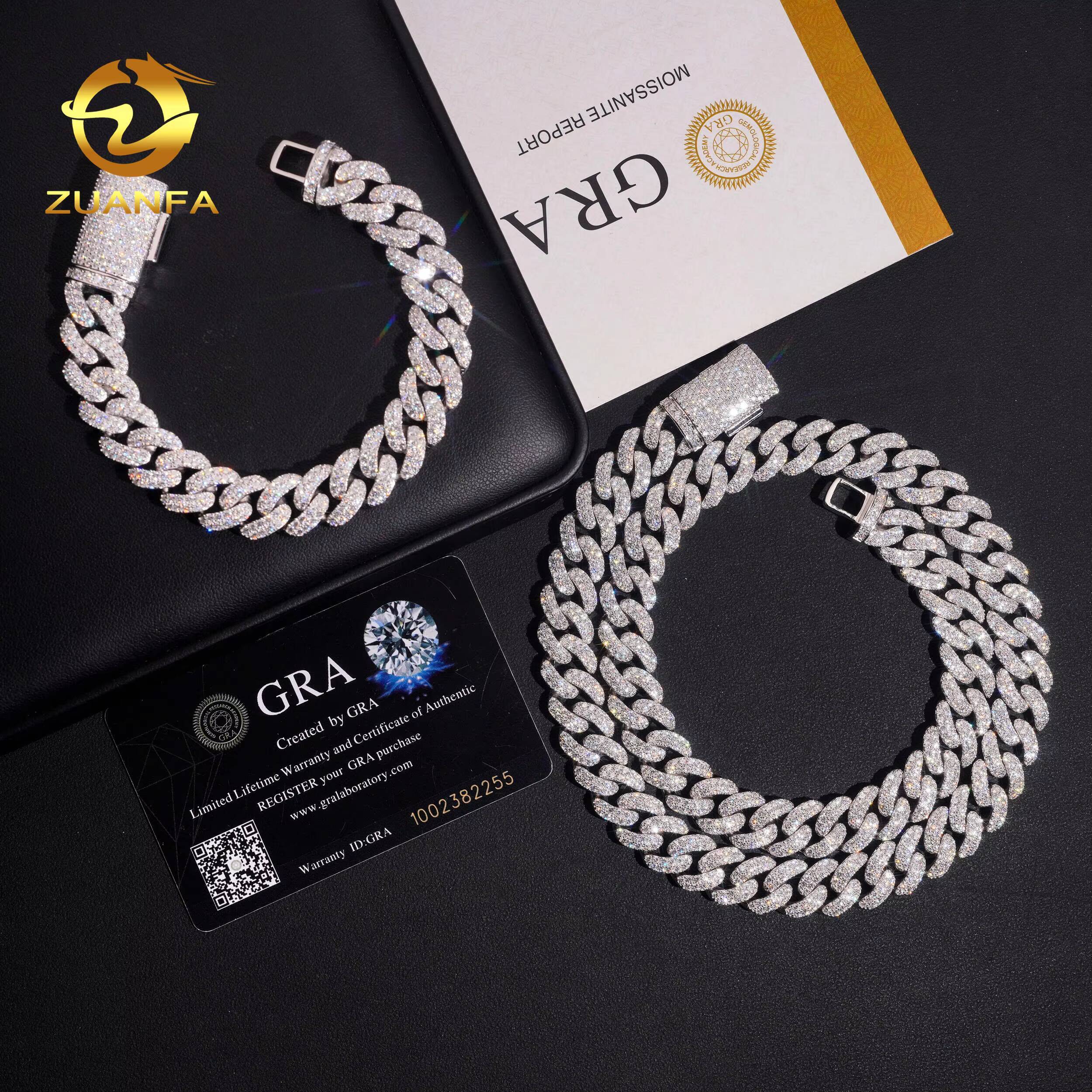 Hip Hop Jewelry 13mm 2 Rows Moissanite Cuban Link Chain 925 Silver Iced Out Moissanite Cuban Chain for Men