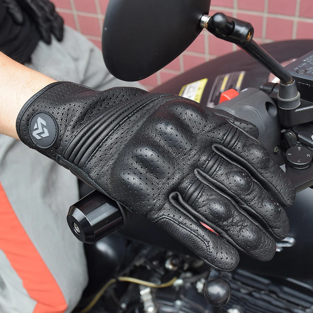 Men Retro Genuine Leather Motorcycle Gloves Summer Breathable Motorbike Motocross Gloves Moto Equipment Accessories Guantes 251027