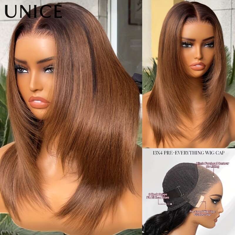 Unice Glueless Front Wig Human - 150% Density Virgin 13X4 Lace Natural Glossy Straight Wig, No Shedding/Tangling, Adjustable Free Part, Unisex For Men