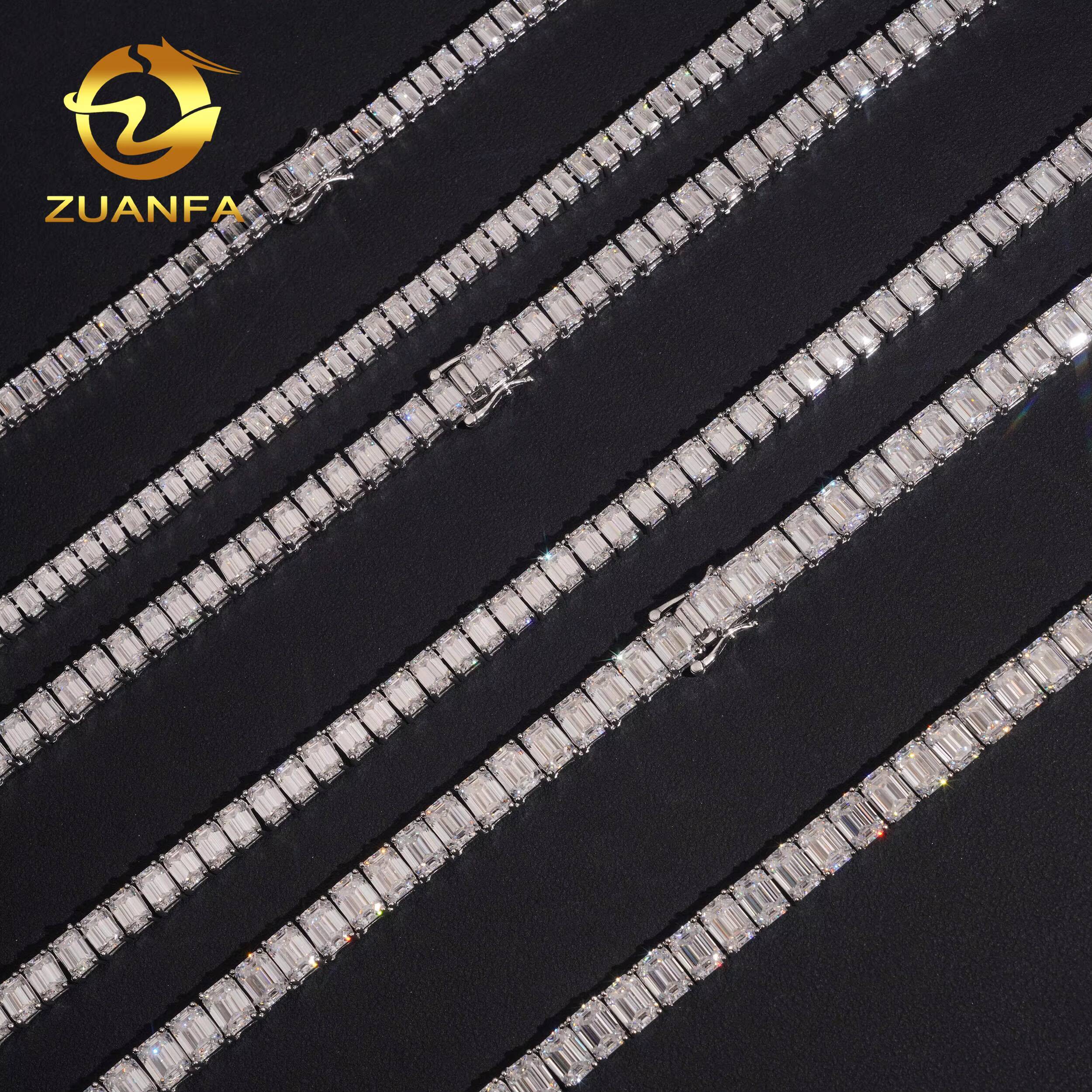 Fine Jewelry Emerald Cut Tennis Chain Moissanite Pass Diamond Test 925 Sterling Silver Gold Plated Luxury Tennis Chain