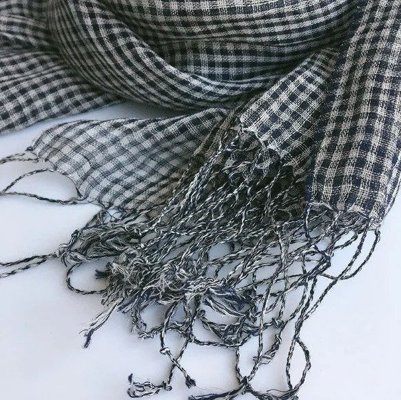 100 linen small plaid scaves summer spring japanese style crepe air conditional shawls black white check weaved pashmina wraps 251027
