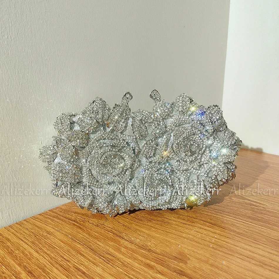 Alizekerr Rose Crystal Evening Clutch Bags Women New Boutique Sparkling Diamond Flower Purses And Handbags Wedding Party H251027
