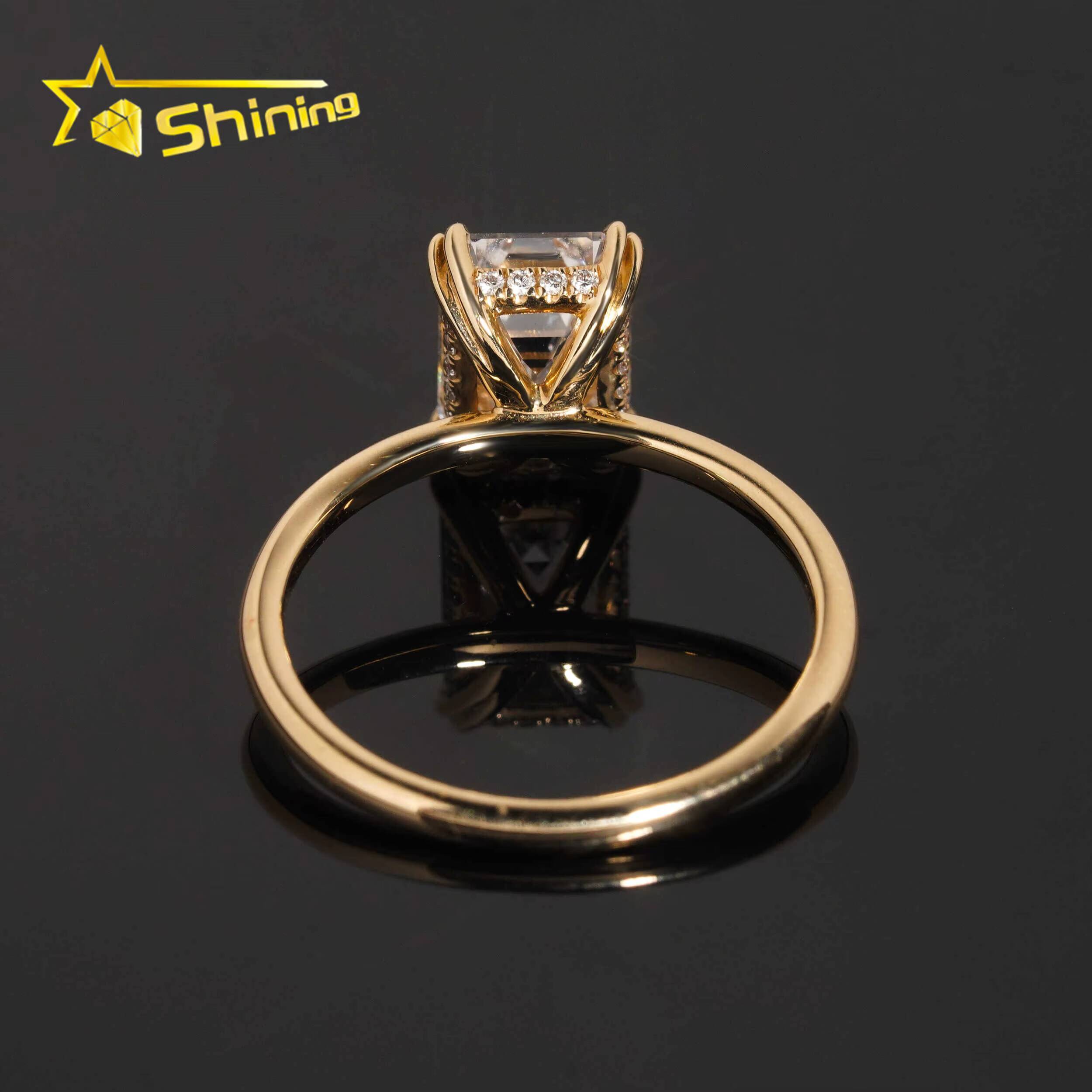 Hot Sale Lab Grown Diamonds Engagement Rings 925 Sterling Silver Gold Plated Plain Band Emerald Cut 3ct Lad Diamond Wedding Ring