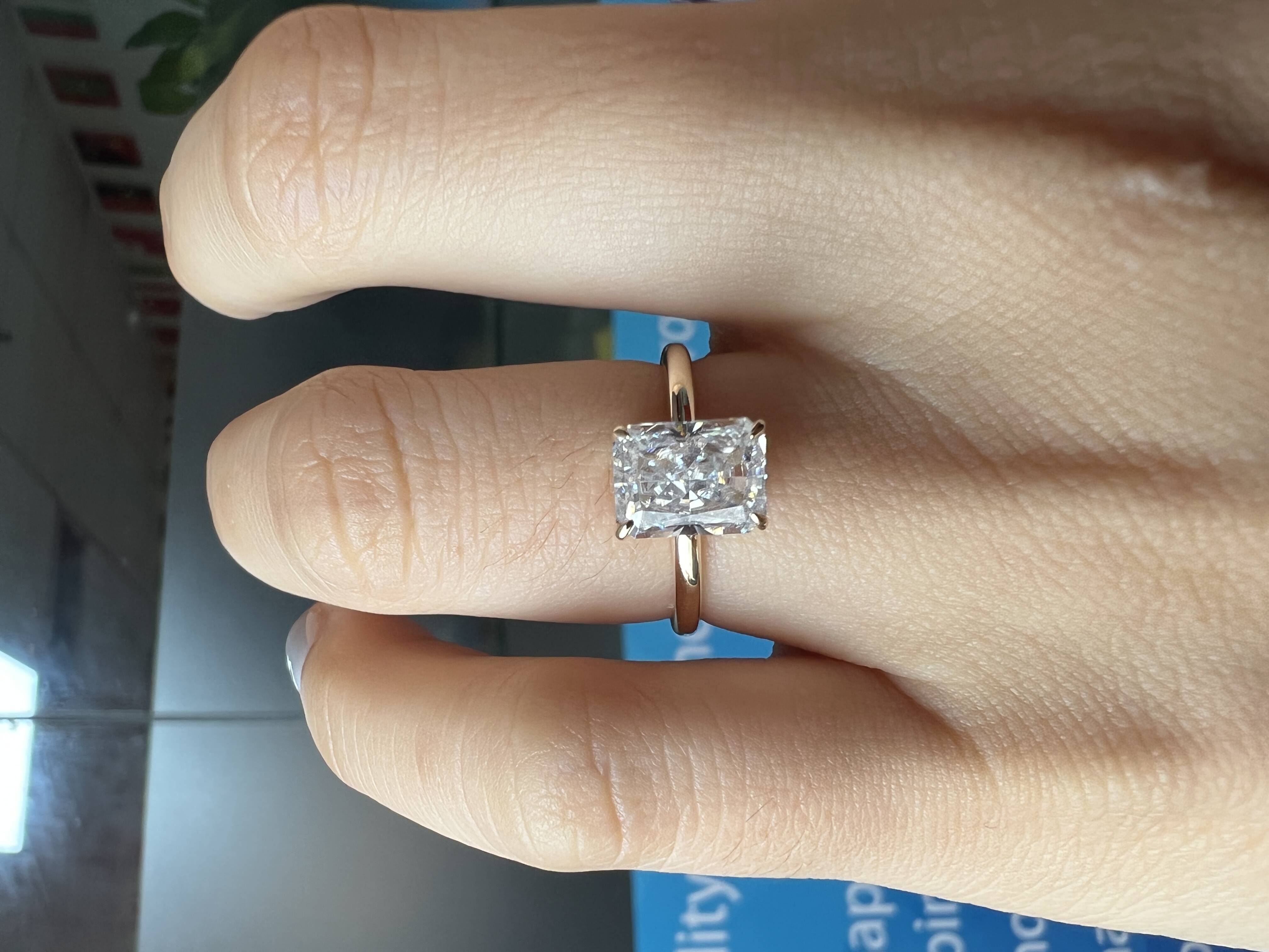 14K Solid Yellow Gold Ring 6x8mm Ice Crushed Cut White Moissanite Wedding Ring 2ct Moissanite Engagement Ring