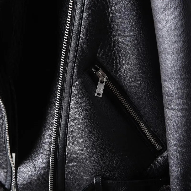 ZVRI Classic Womens 2024 Double Sided biker Jacket with Thick fur Warm black womens jacket 251014