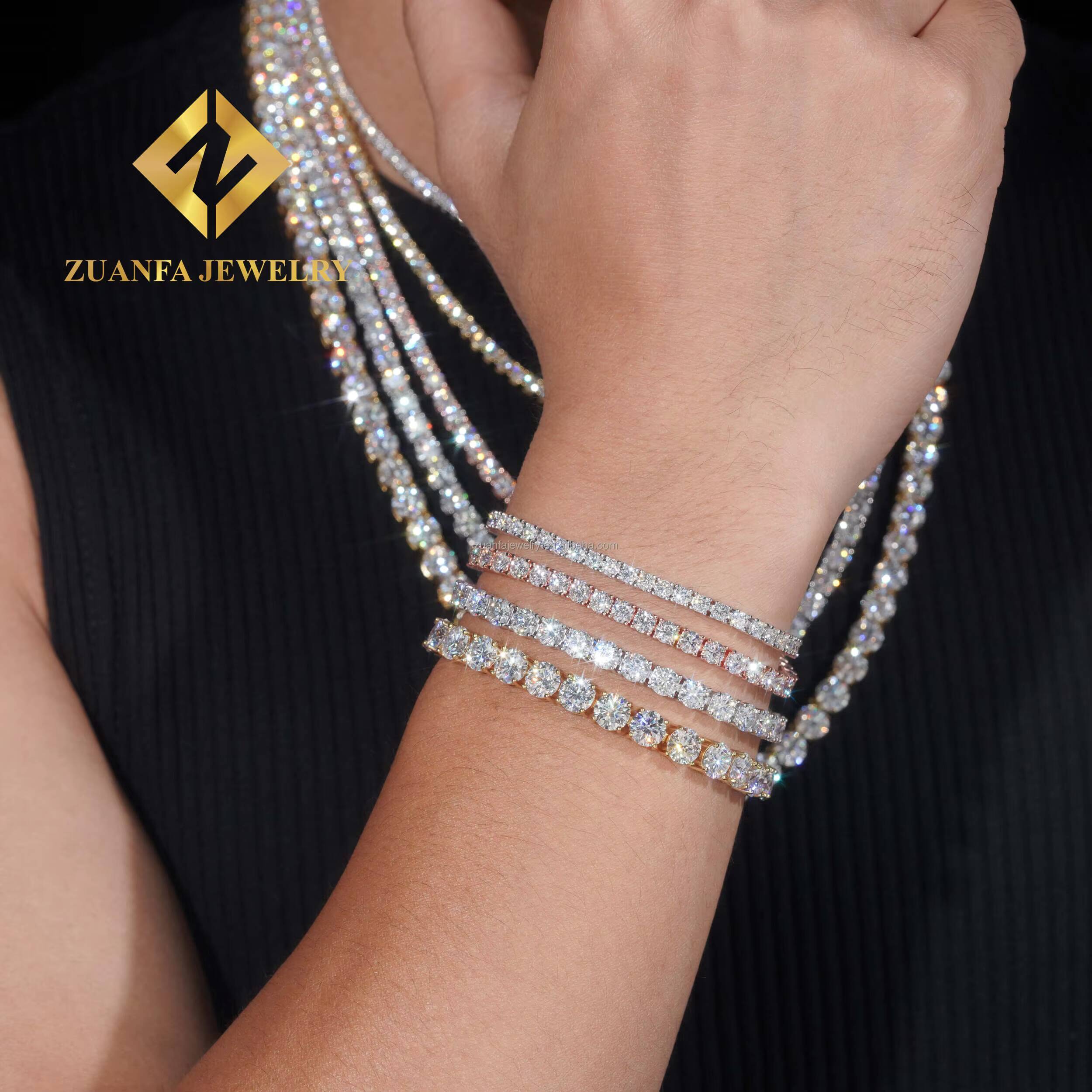 Best Selling Bulk Stock Iced Out Chains Silver S925 2mm 3mm 4mm 5mm 65mm VVS1 Moissanite Tennis Chain Necklace Women and Men