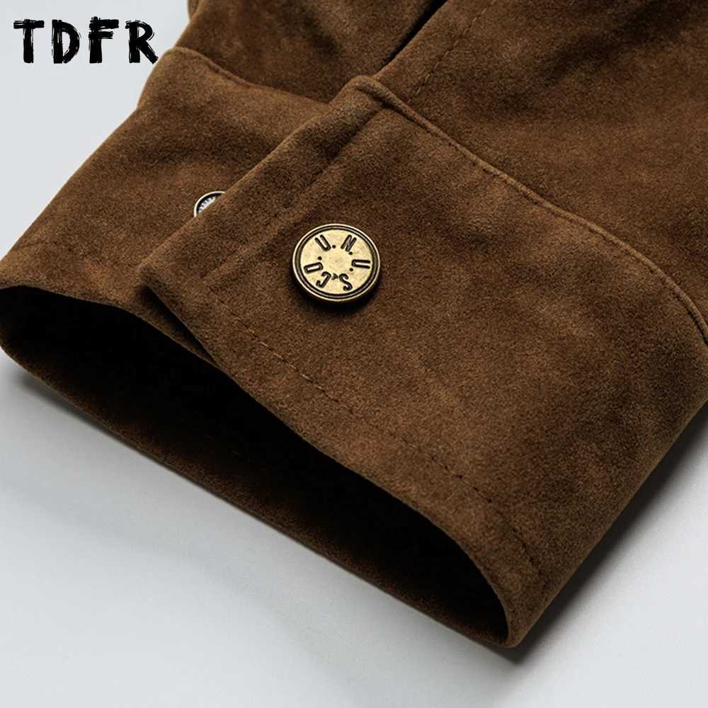 Retro Spliced Suede Jacket Mens Pocket Autumn Casual Loose Lapel Long Sleeve Outerwear Man J251028