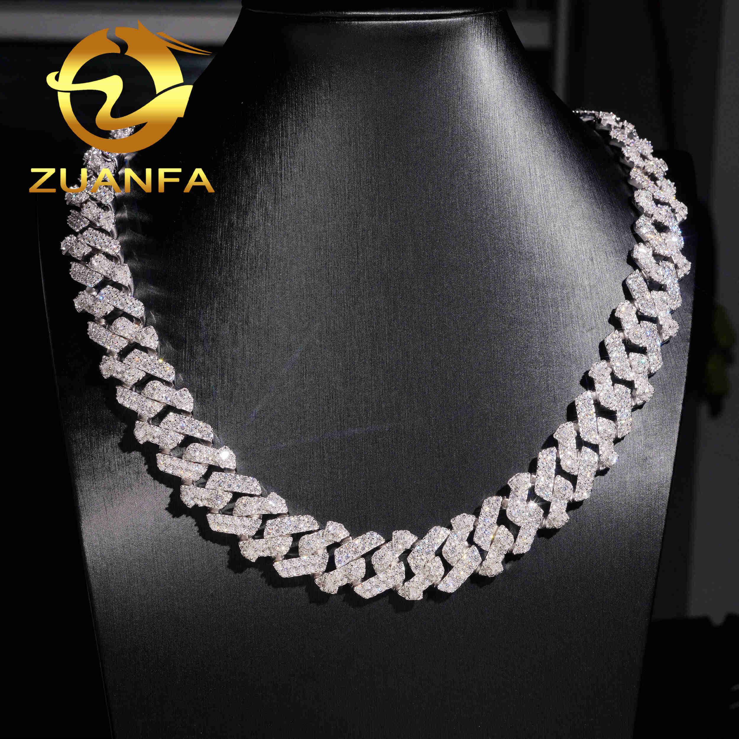 Emerald Cut Moissanite Pass Diamond Test Cuban Chain Gold Plated 925 Sterling Silver Hip Hop Iced Out18mm 2row Cuban Link Chain