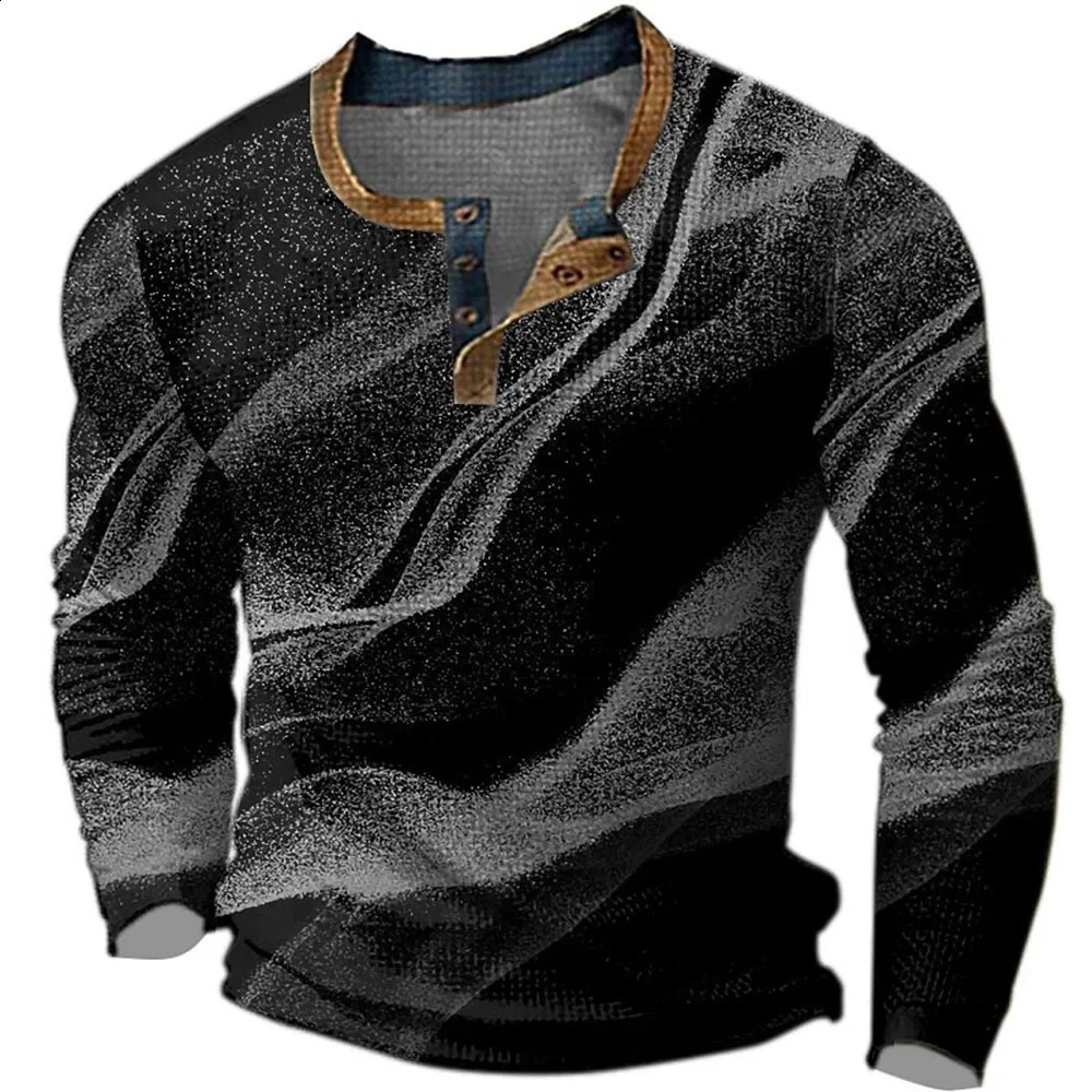 Henley 2026 Mens 3D Printed Retro Fashionable Street Clothing Button Up Long Sleeved Tshirt Top Graphic T Shirts 251027
