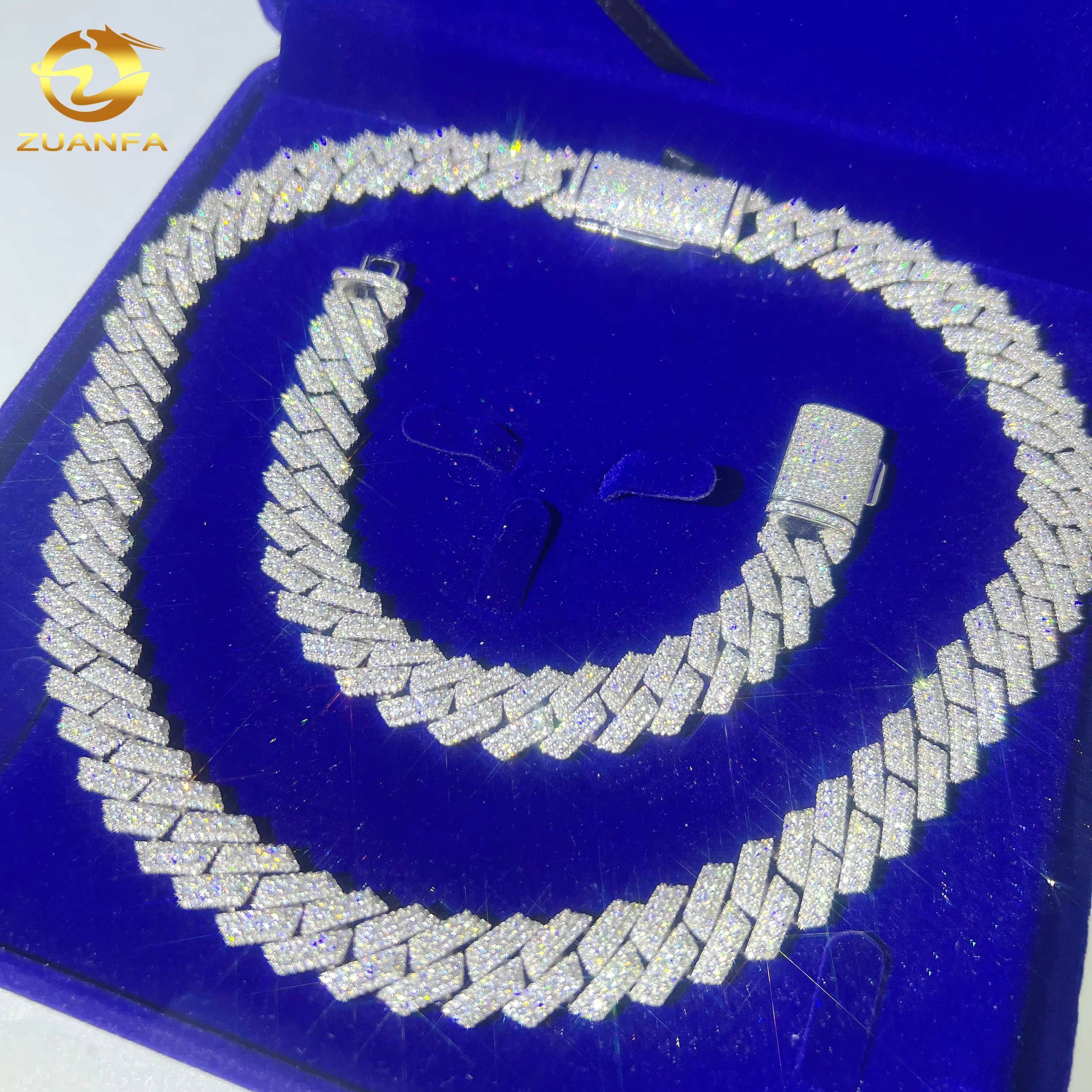 15mm Iced Out VVS Moissanite Jewelry Custom 925 Sterling Silver Custom Hip Hop Cuban Link Chain